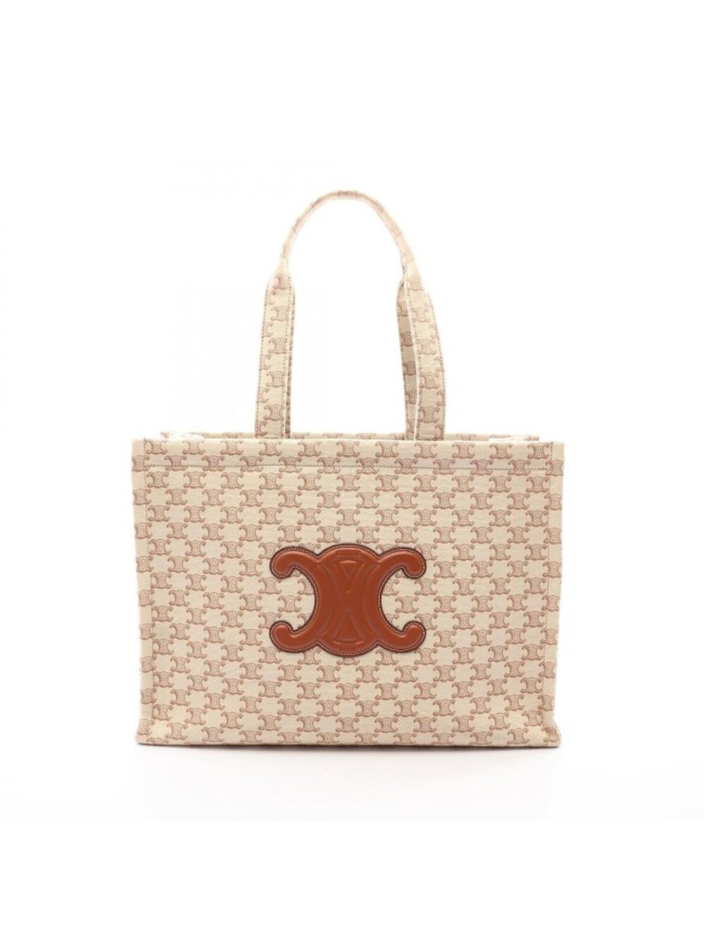 Celine Tote Bag Triomphe Large Cabas Thais Beige Brown Canvas Leather Cuir